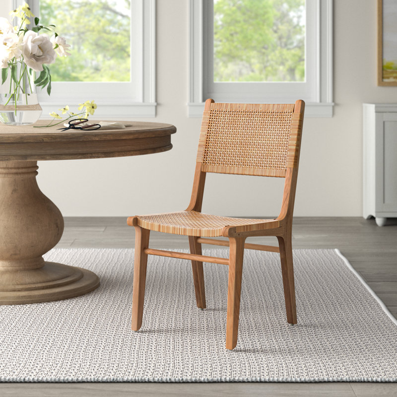 Jolen Natural Finish Teak and Natural Woven Rattan High Back Dining Side Chair